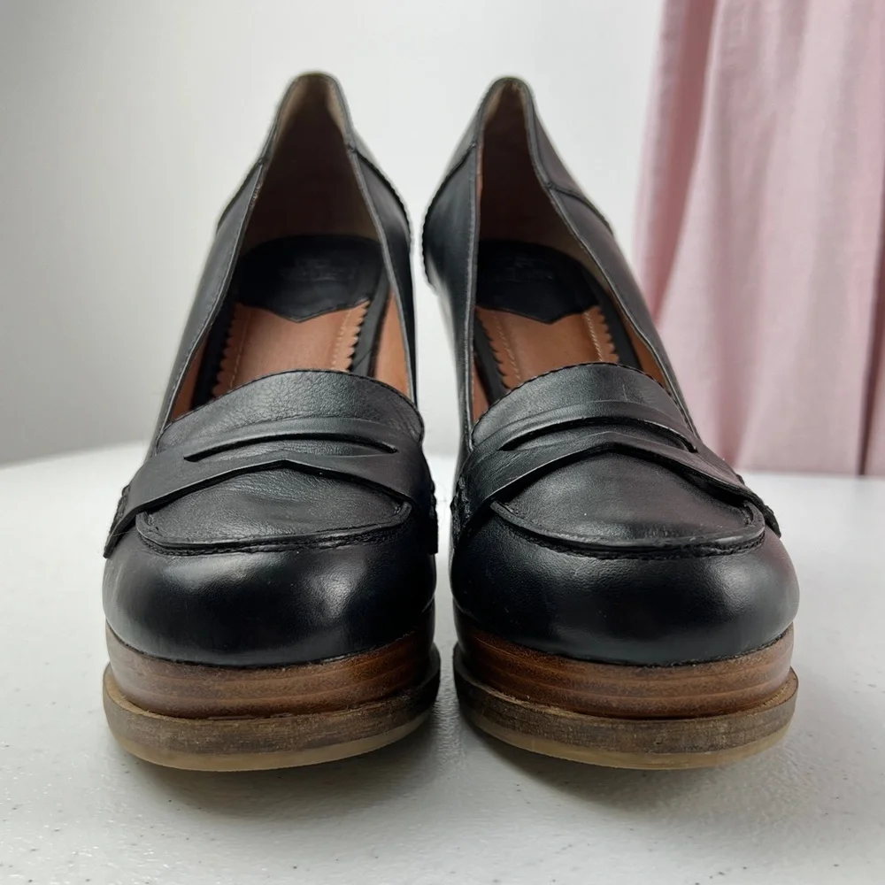 Lucky Brand June Black Leather Platform Wedge Penny Loafers Size 10 - Picture 3 of 13